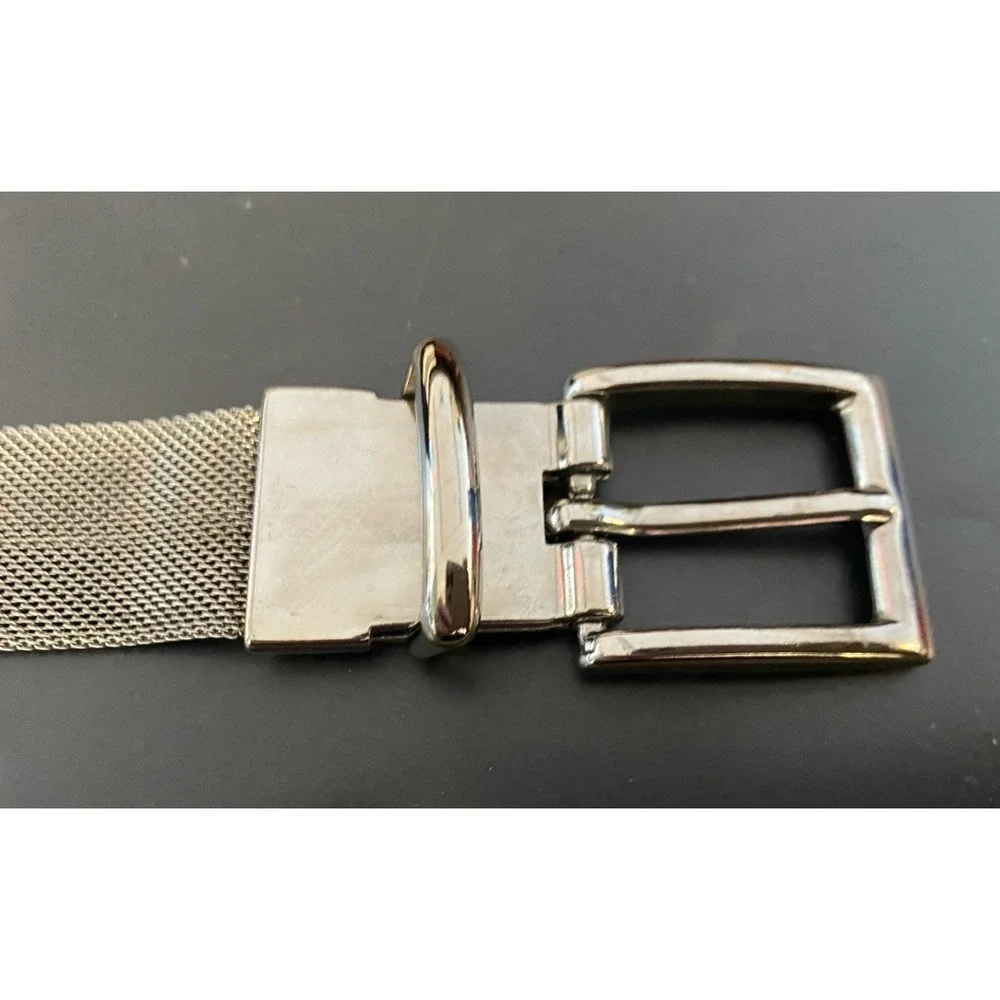 VTG Century Canada Silver Metal Mesh Belt Classic Buckle Fluid Y2K 80s